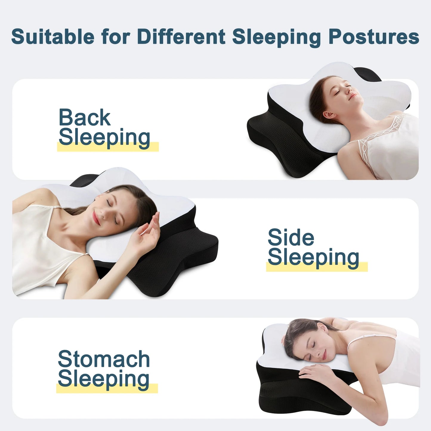 DONAMA Cervical Pillow for Adult Neck Pain Relief,Memory Foam Pillow with Pillowcase Queen Black