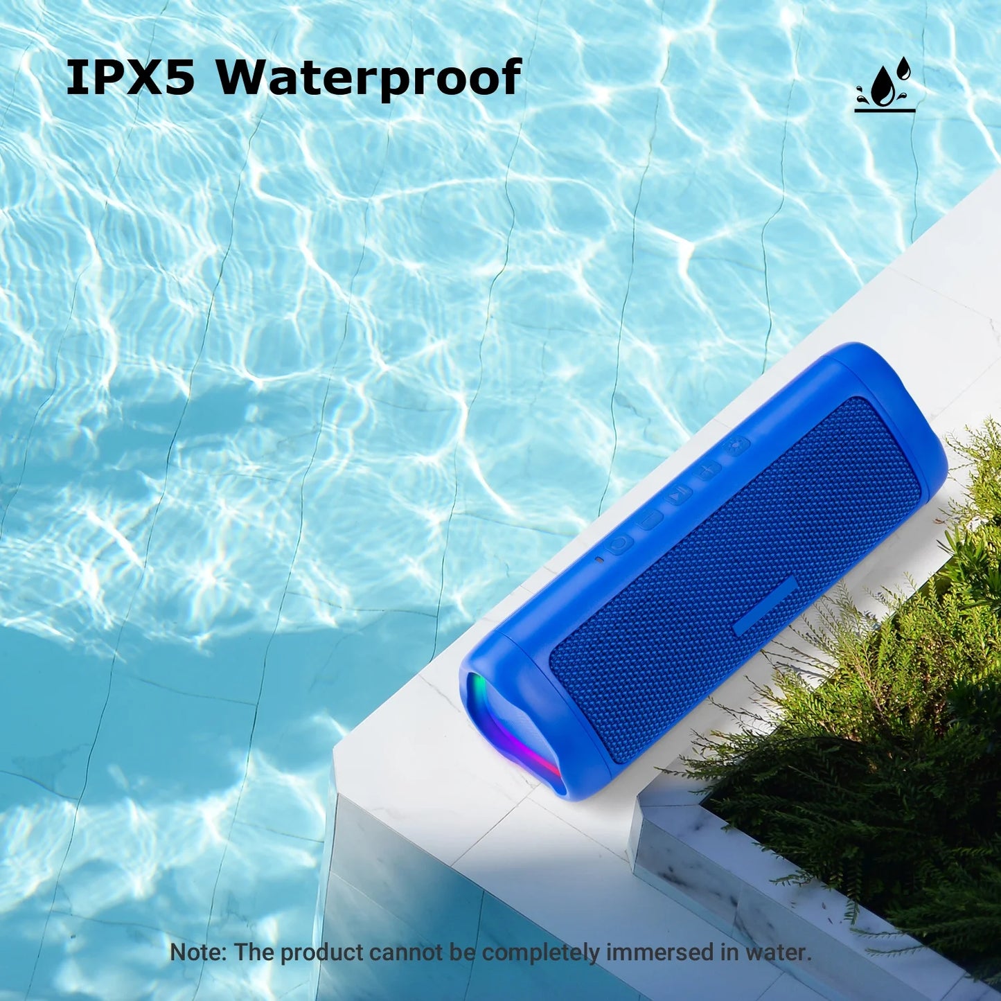 MOONORAH Bluetooth Speaker, Portable Wireless Bluetooth Speaker with HD Sound, IPX5 Waterproof, 24-Hour Playtime with Lights, Bluetooth 5.3, TWS Paring, Wireless Speaker for Home, Outdoors, Blue