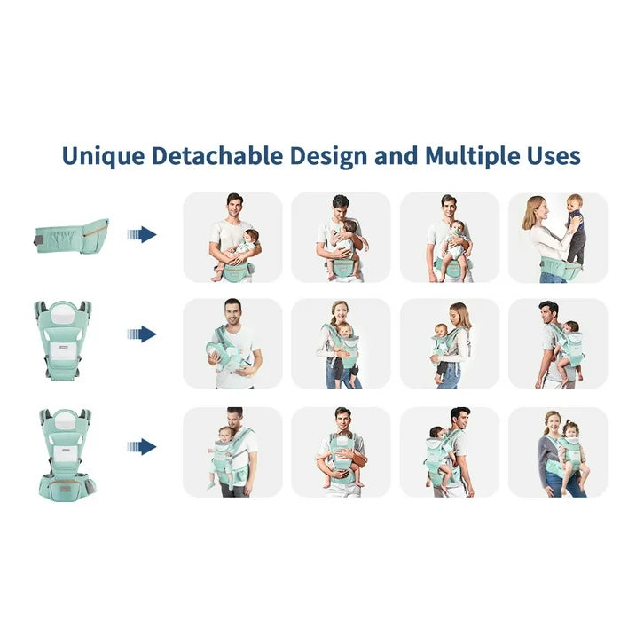 MOONORAH Baby Carrier with Hip Seat, Ergonomic M Position 6 in 1 Baby Wraps Carrier Adjustable Holder Newborn to Toddler with Head Support and Breathable Mesh Green