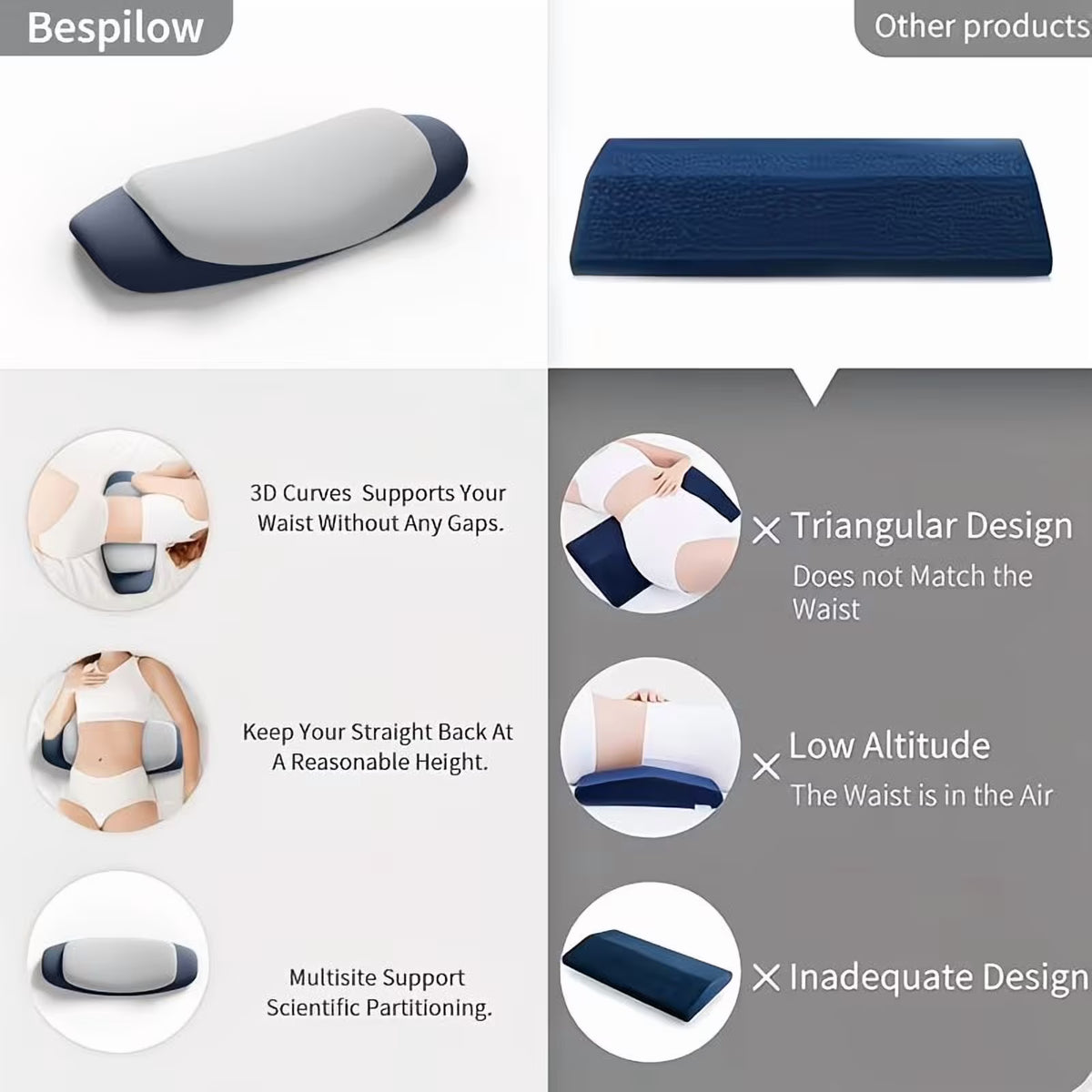 MOONORAH Lumbar Support Pillow - Memory Foam Ergonomic Design - Standard/Queen, Blue
