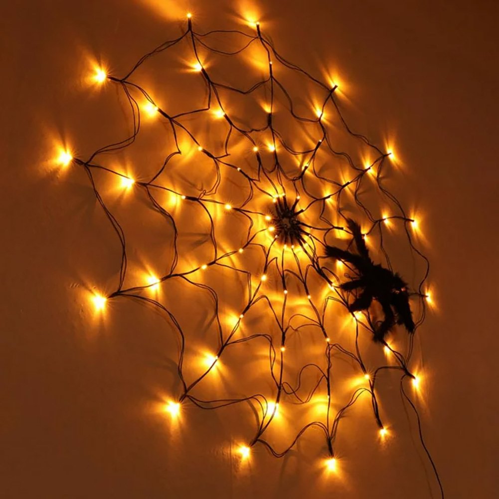 70 LED Halloween Spider Web Lights 8 Modes Light Up Spider Web Halloween Decorations for Home Indoor Outdoor Garden Patio