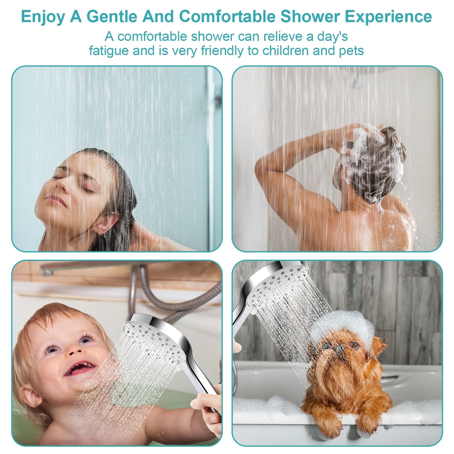 MOONORAH 10 Inch High Pressure Rain Shower Head Combo with Adjustable Extension Arm, Wide Rainfall & 5 Spray Handheld Showerhead, Dual Anti-Clog Nozzles for Ultimate Shower Experience, Silver