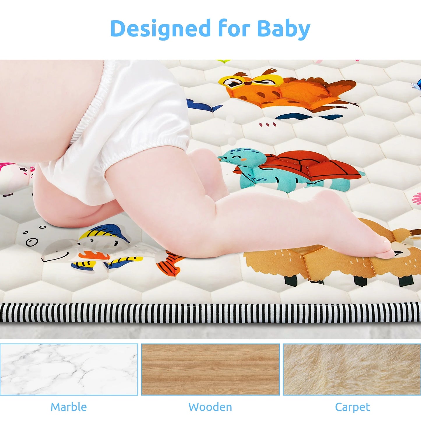 Baby Play Mat, 50" X 50" Tummy Time Mat with Soft Touch, Foldable Thick Activity Mat with Anti-Slip for Babies and Toddlers, Machine Washable Crawling Mat for Floor & Picnic - Animal
