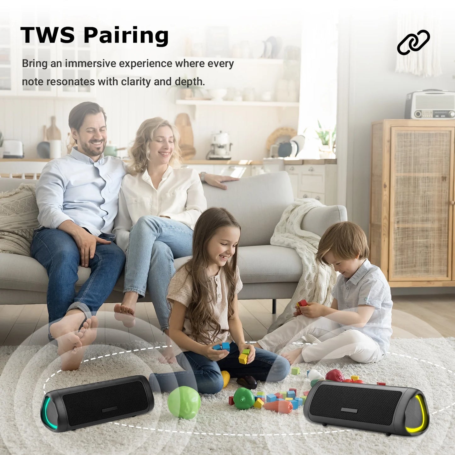 MOONORAH Bluetooth Speaker, Portable Wireless Bluetooth Speaker with HD Sound, IPX5 Waterproof, 24-Hour Playtime with Lights, Bluetooth 5.3, TWS Paring, Wireless Speaker for Home, Outdoors, Black