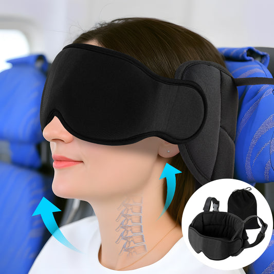 DONAMA Travel Pillow for Airplane, Neck Pillow with 3D Eye Mask & Head Support Strap - 360° Ergonomic Support for Airplanes, Flights, Car Travel -Stop Shaking Your Head ,Black