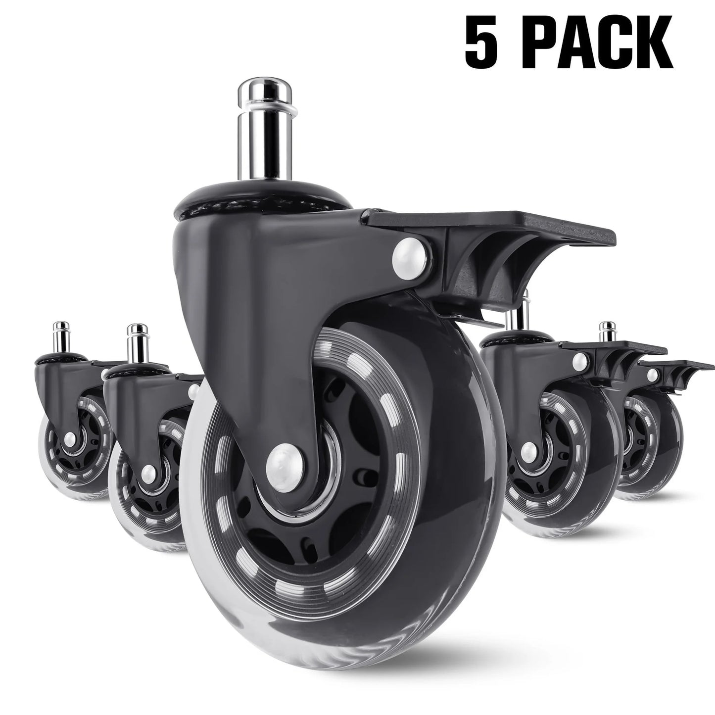 Onekawa Office Chair Wheels,3" Caster with Locking-Brake for Hardwood Floors & Carpet,Quiet Rolling Casters,5Pack,Black
