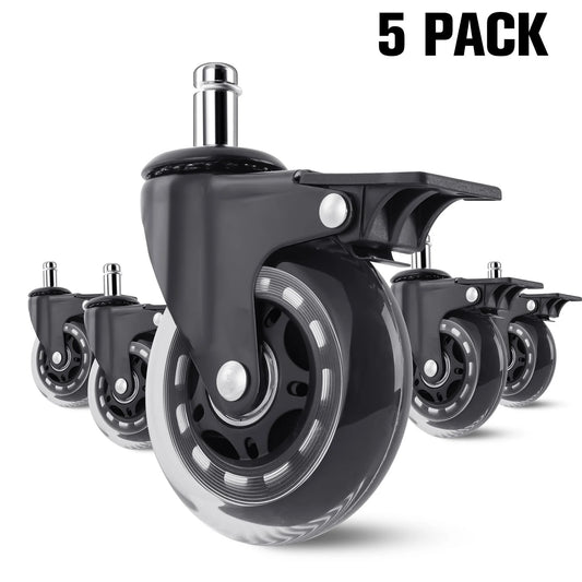 Onekawa Office Chair Wheels,3" Caster with Locking-Brake for Hardwood Floors & Carpet,Quiet Rolling Casters,5Pack,Black