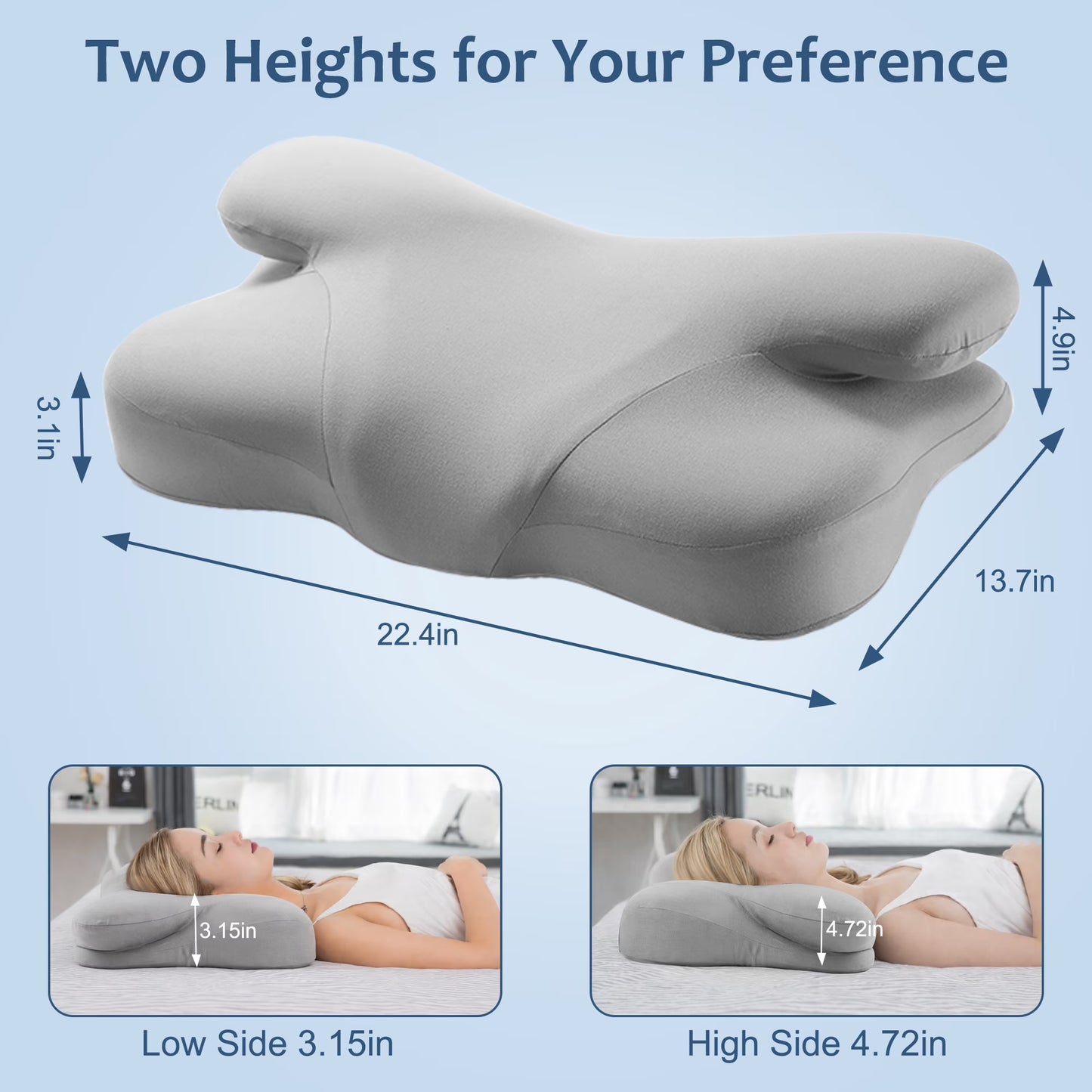 Kaipara Cervical Neck Pillow - Memory Foam Ergonomic Contour Cooling - Gray