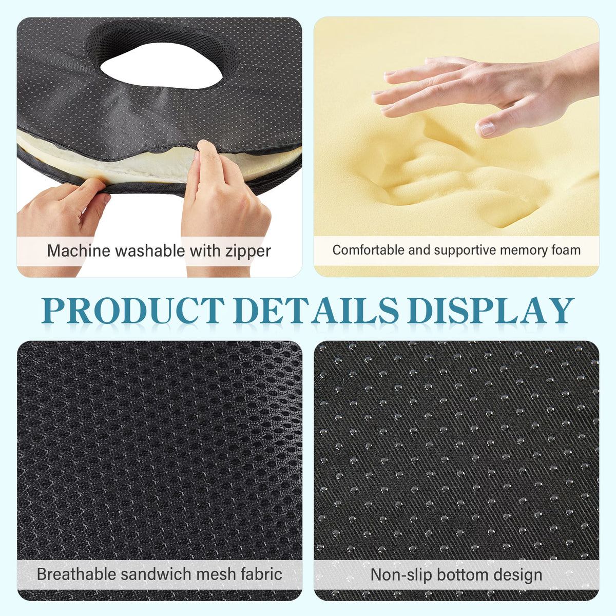 LAFAYTTE Donut Pillow, Memory Foam Seat Chair Cushion, Tailbone Pain and Hemorrhoids Relief, for Men and Women, Black