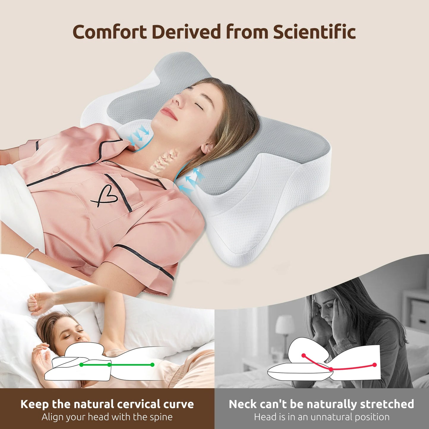 MOONORAH Memory Foam Pillow for Neck Pain Relief Cervical Sleepers Standard/Queen Gray