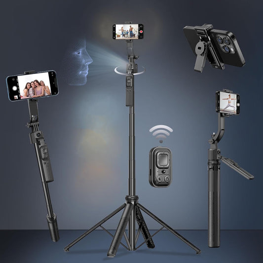 WANALIT Auto Face Tracking Tripod for iPhone & Android, 360° Rotation Phone Stand with Remote, 64” Extendable Selfie Stick Tripod for Video Recording, Vlogging, Live Streaming