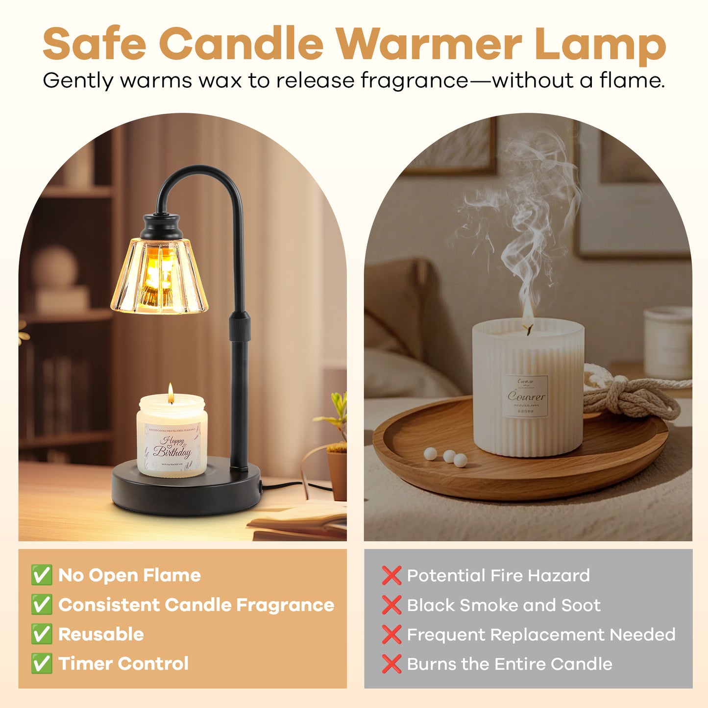 LAFAYTTE Adjustable Height Candle Warmer Lamp with Dimmable Light and Programmable Timer - A Stylish and Thoughtful Present for Multiple Sizes of Jar Candles