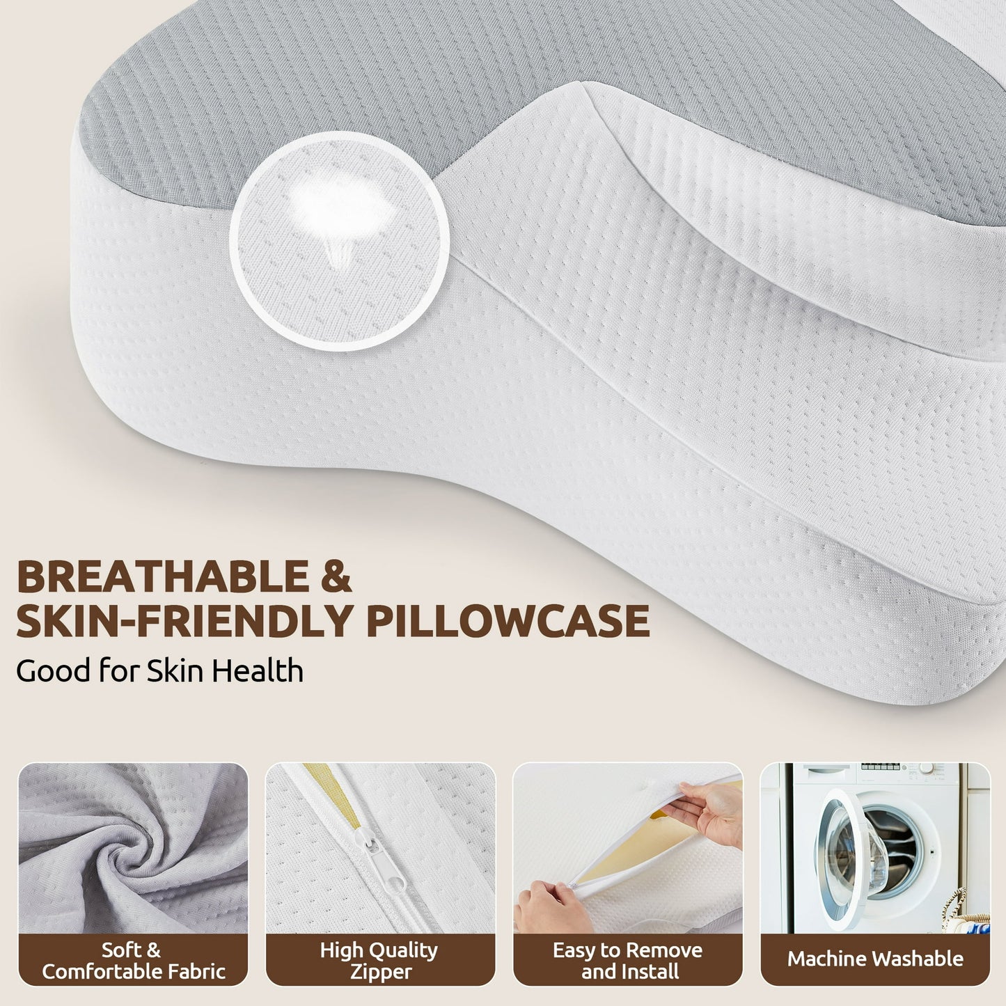 MOONORAH Cervical Pillow for Sleeping Memory Foam Neck Pain Relief Contour Orthopedic Ergonomic Pillows for Women Side Sleepers,Queen Size 26"Lx14.6"Wx5.1"H,Gray