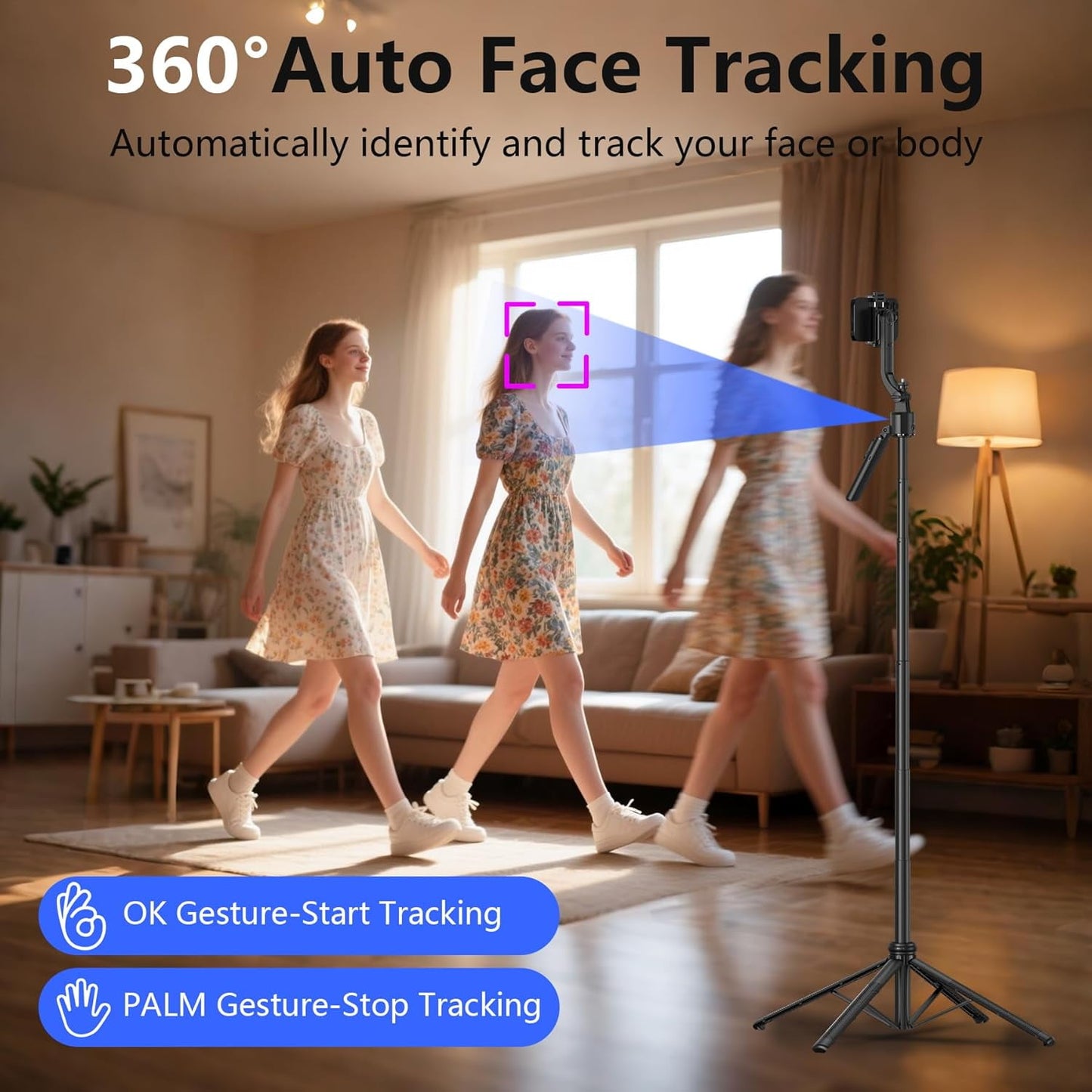 WANALIT Auto Face Tracking Tripod for iPhone & Android, 360° Rotation Phone Stand with Remote, 64” Extendable Selfie Stick Tripod for Video Recording, Vlogging, Live Streaming