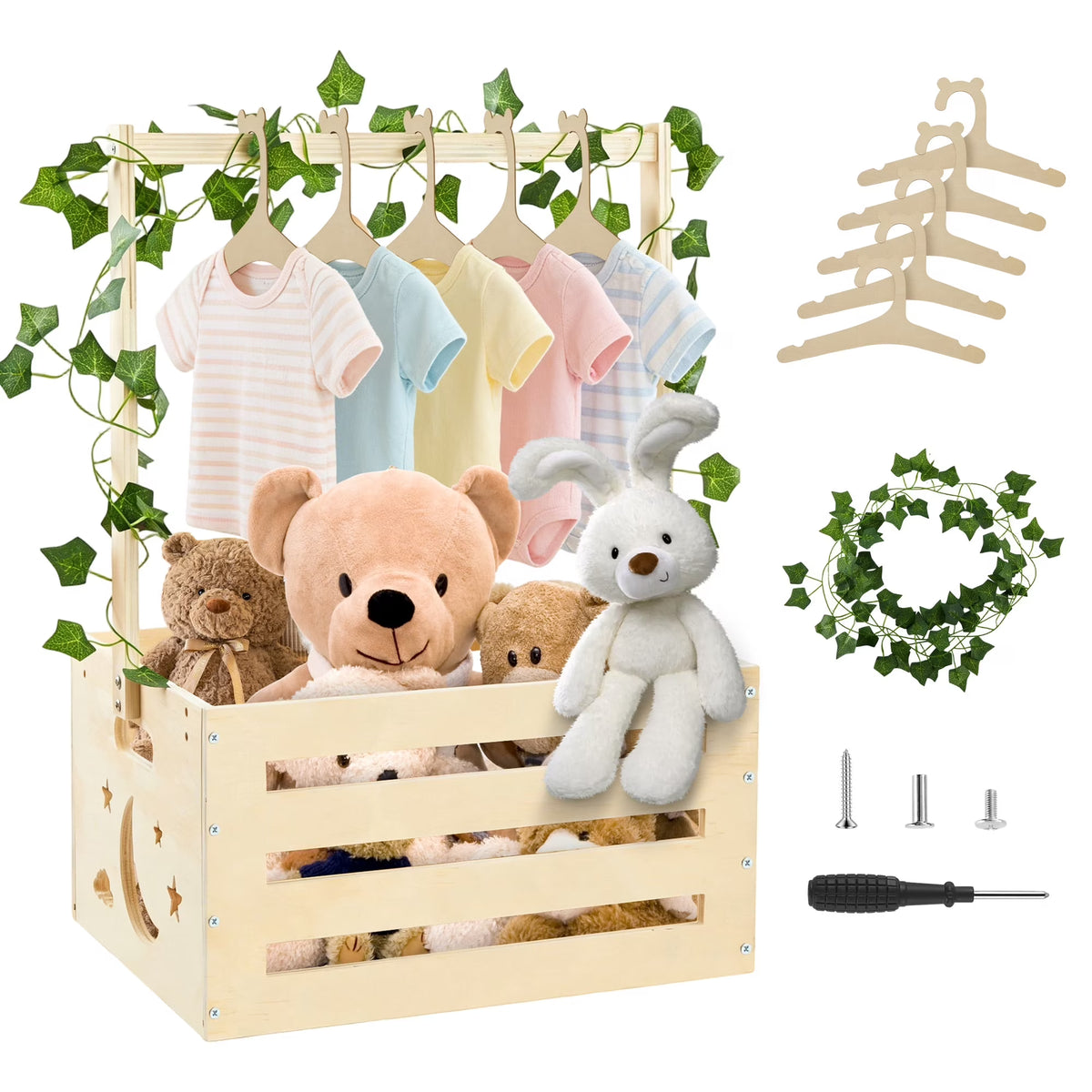 Onekawa Wooden Baby Shower Crate Closet with Handle - Baby Storage Box