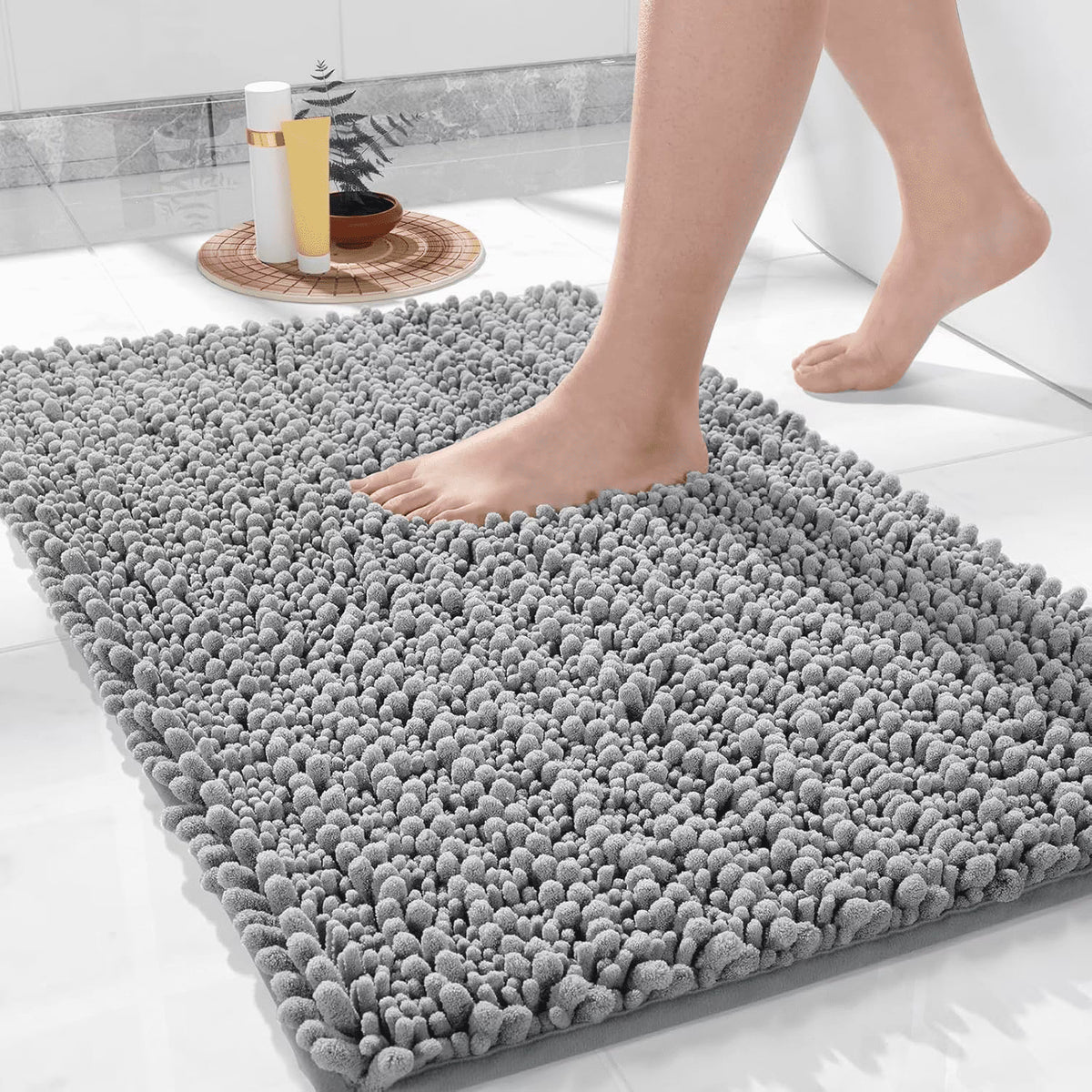 Onekawa Door Mats for Indoor,Mats for Bathroom, Kitchen, and Shower Floor with Good Water Absorption,Non Slip Thick Washable,Grey Medium 32"X20"