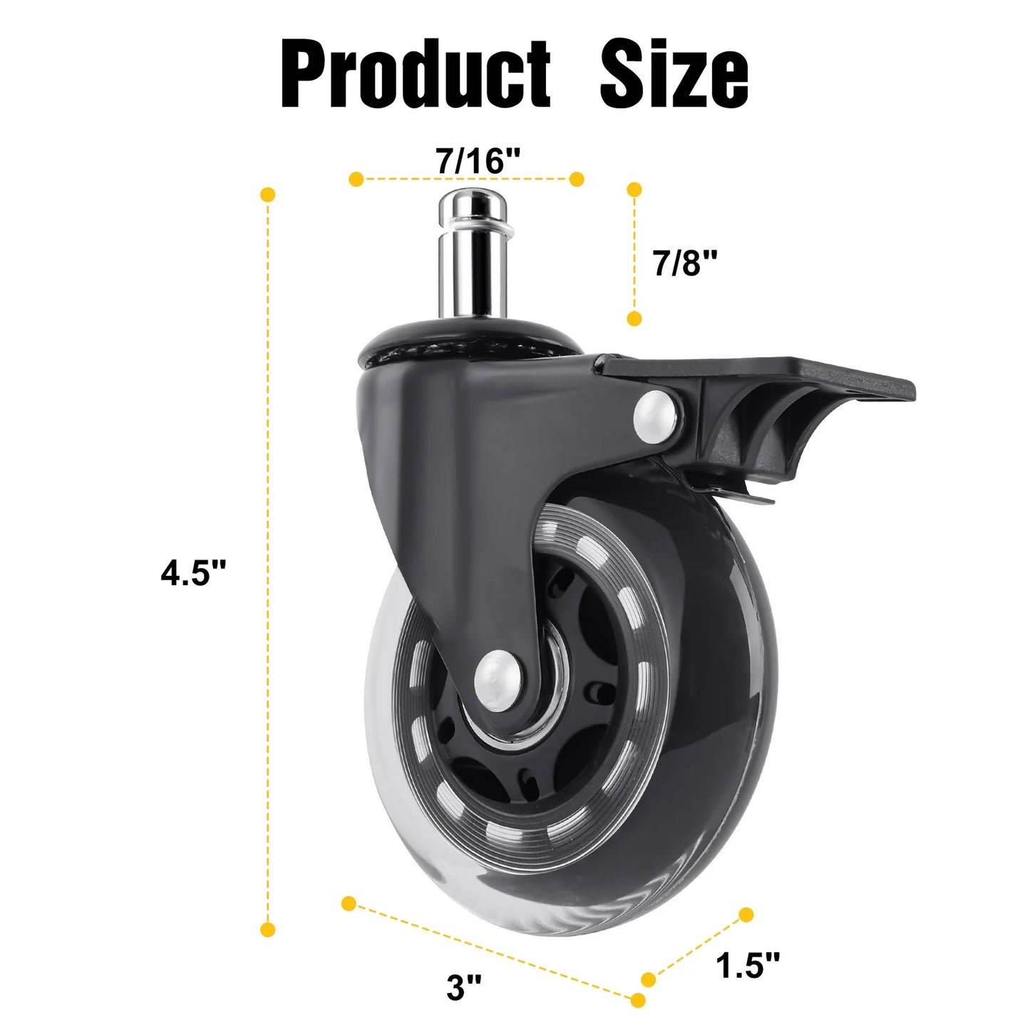 Onekawa Office Chair Wheels,3" Caster with Locking-Brake for Hardwood Floors & Carpet,Quiet Rolling Casters,5Pack,Black