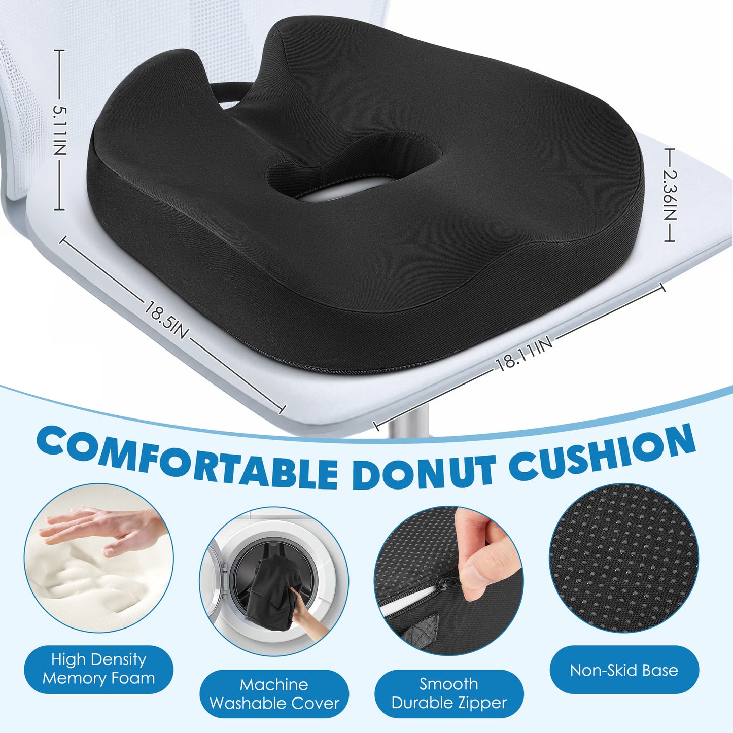 DONAMA Donut Seat Cushion - Memory Foam Coccyx Pillow for Tailbone Pain