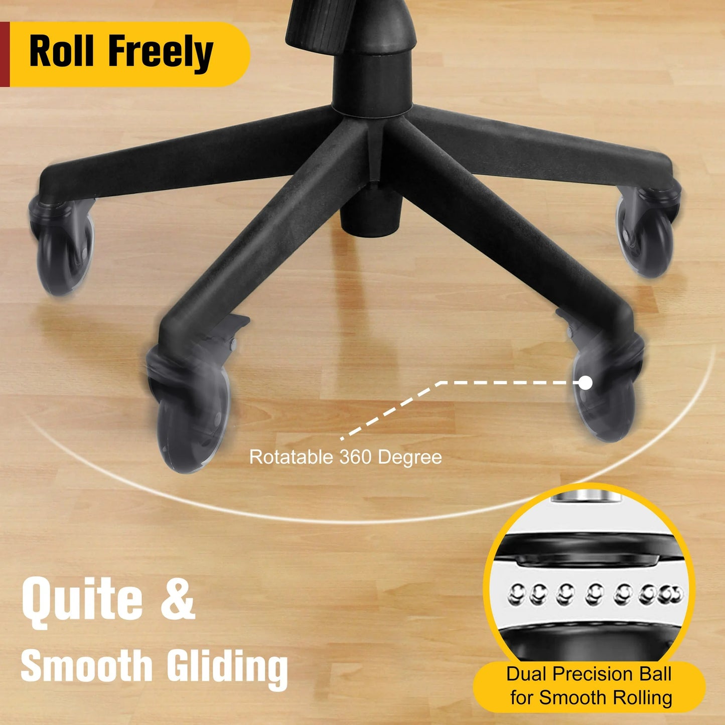 Onekawa Office Chair Wheels,3" Caster with Locking-Brake for Hardwood Floors & Carpet,Quiet Rolling Casters,5Pack,Black