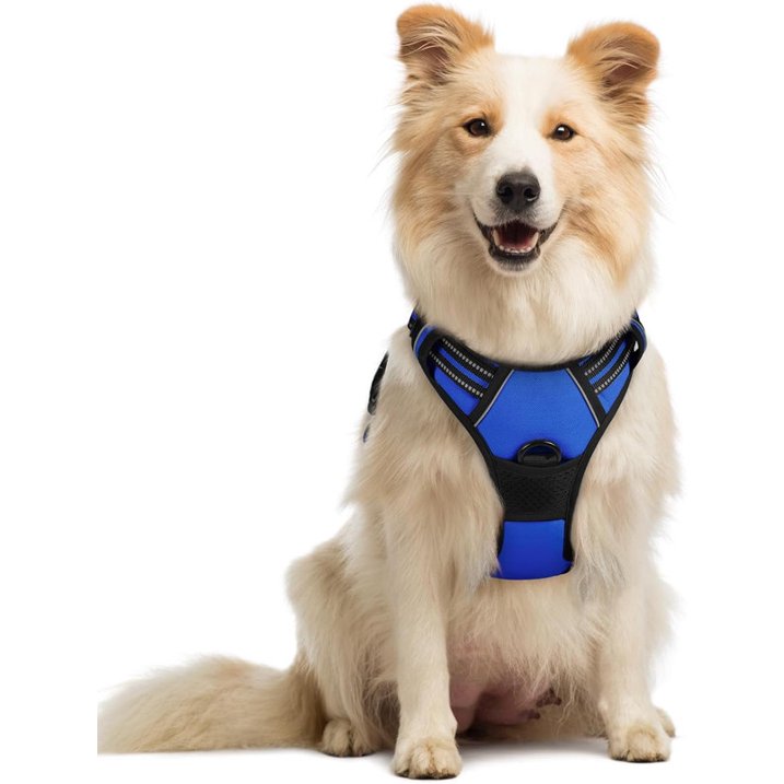 MOONORAH Dog Harness, No-Pull Pet Harness with 2 Leash Clips, Adjustable Soft Padded Dog Vest, Reflective Outdoor Pet Oxford Vest with Easy Control Handle for Medium Dogs, Navy Blue