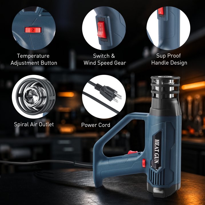 LOFTER-PRO Hot Air Gun Kit - 2500W Adjustable 120°F-1022°F - 4 Nozzles