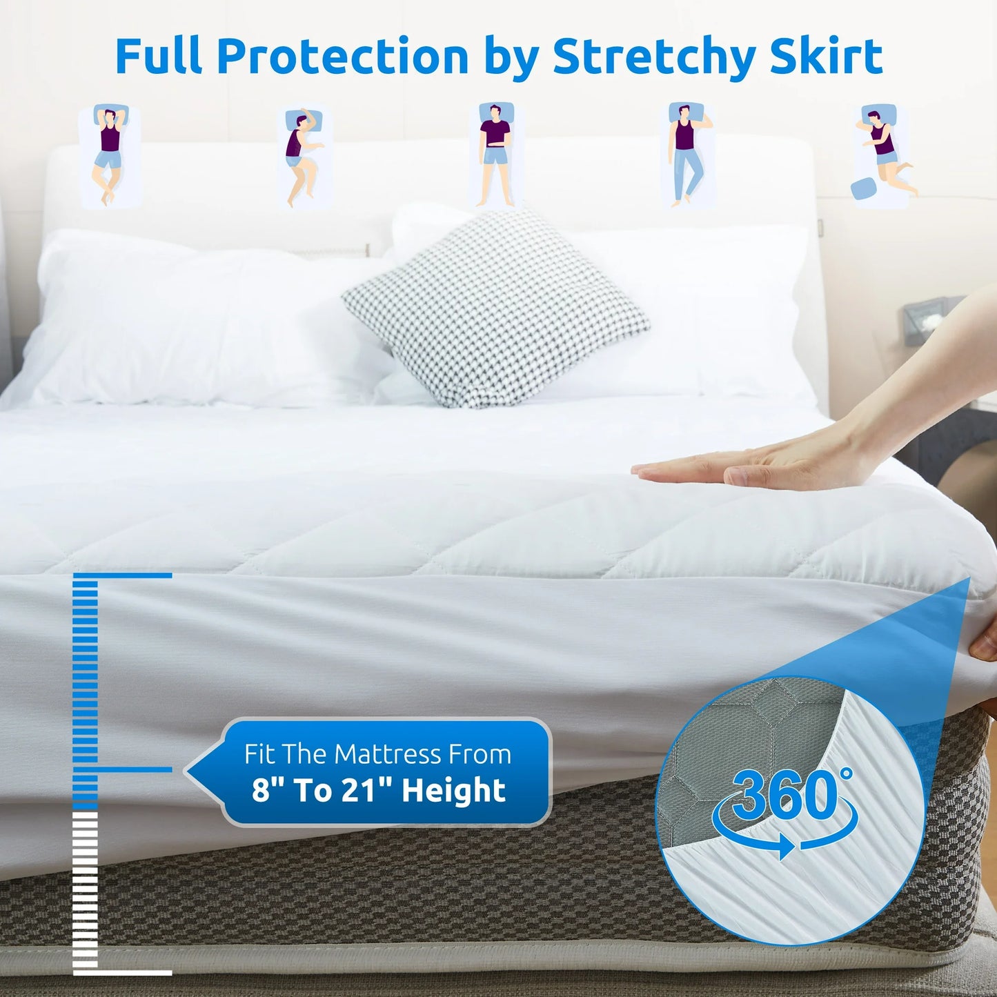 MOONORAH Waterproof Mattress Protector King Size Bed Mattress Pad Cover, Bed Cover 3D Air Fabric Cooling Fitted Mattress Ultra-Soft Breathable with 8''-21'' Deep Pocket Fits - White