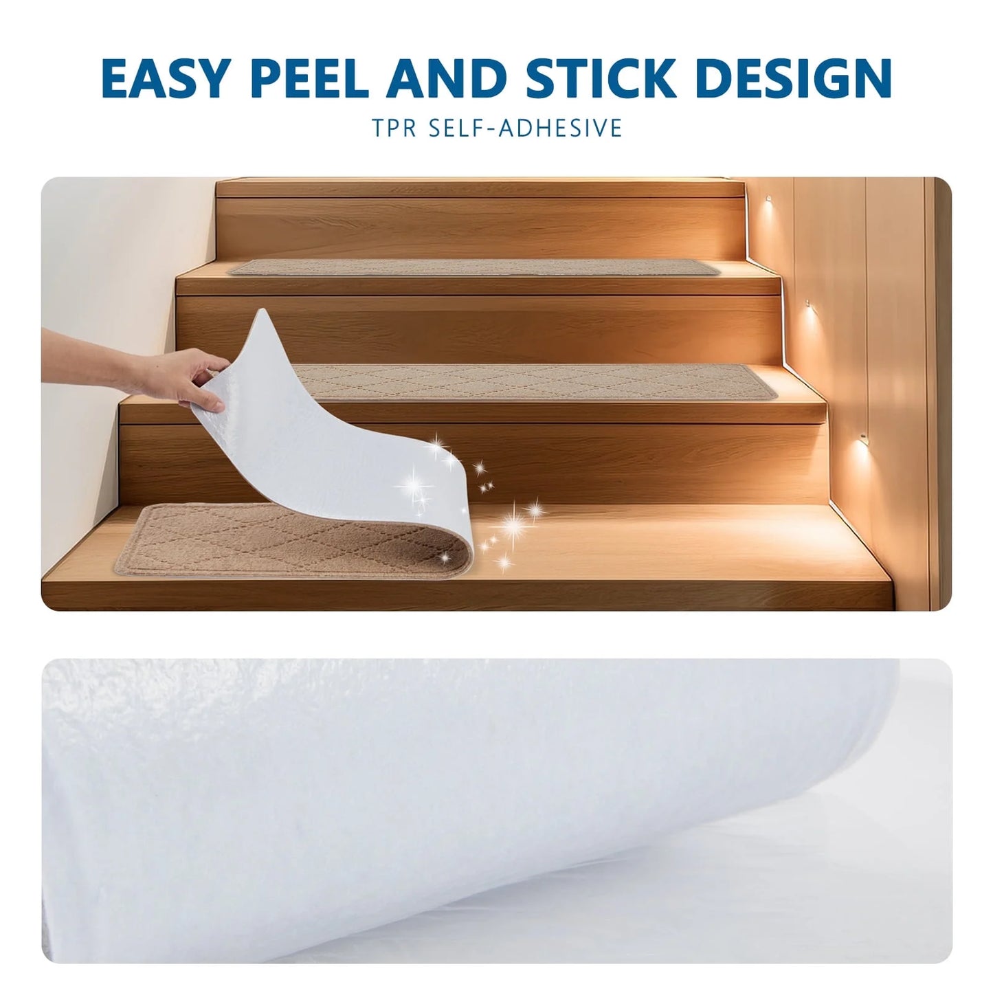 MOONORAH Non-Slip Washable Staircase and Floor Step Tread, Polyester Begie, 30'' X 8'', 4 Count
