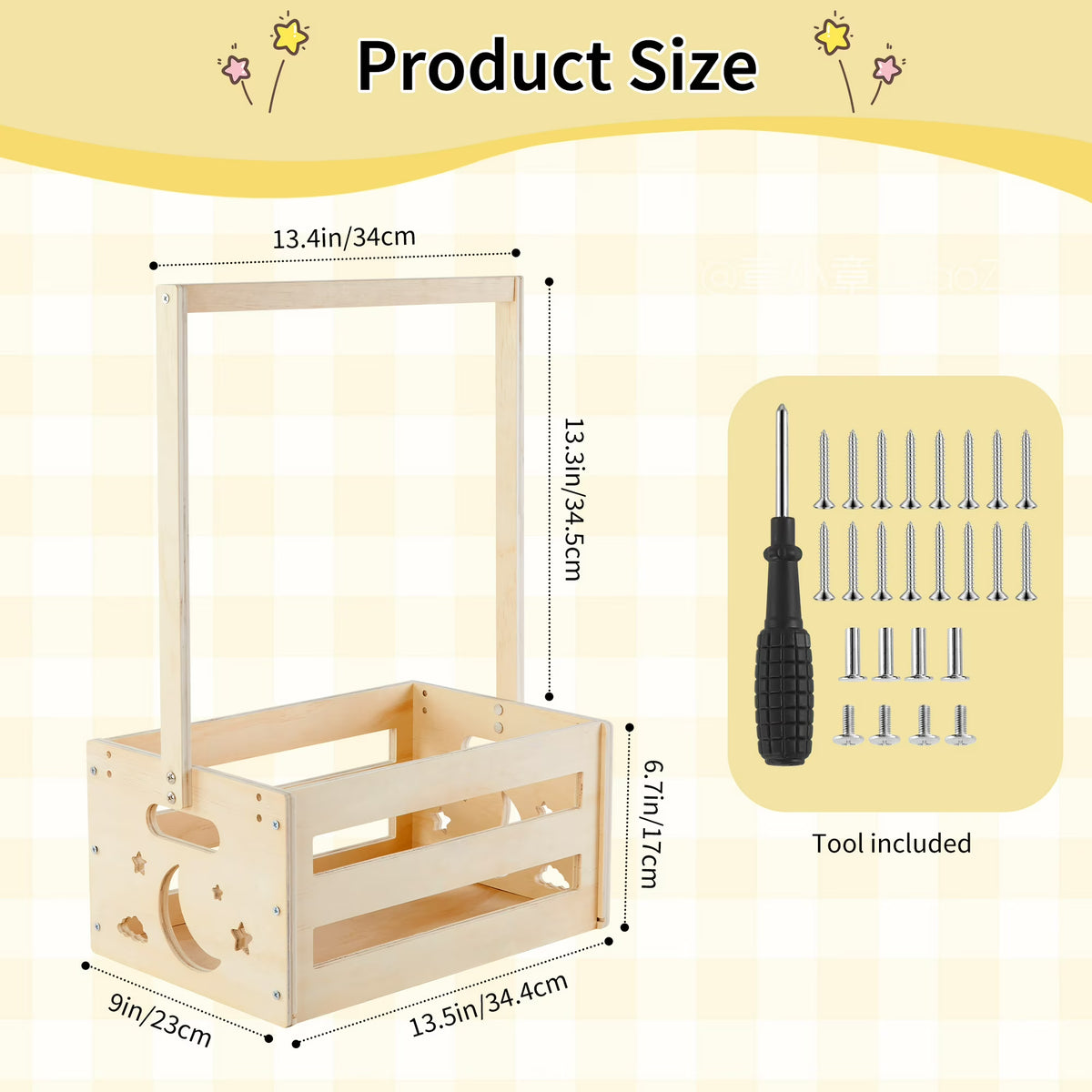 Onekawa Baby Shower Storage Crate - Wooden Freestanding Basket with Handle