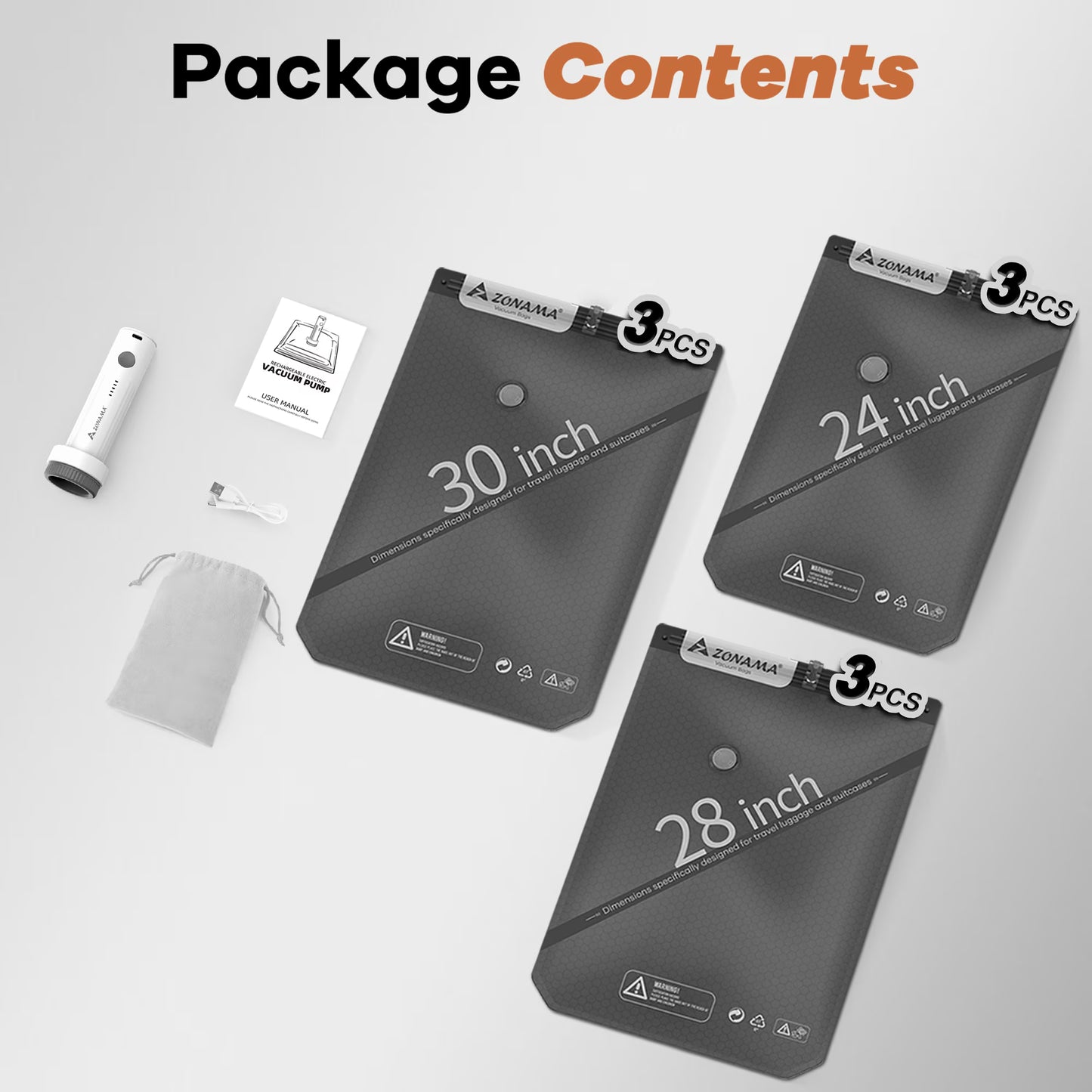 LOFTER-PRO Travel Vacuum Bags with Rechargeable Pump - Space Saver for Luggage - 9 Pack