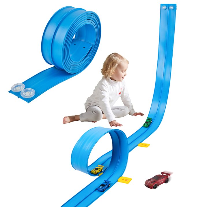 Kaipara Race Track Toy - Flexible Track with 4 Pull-Back Cars - Blue