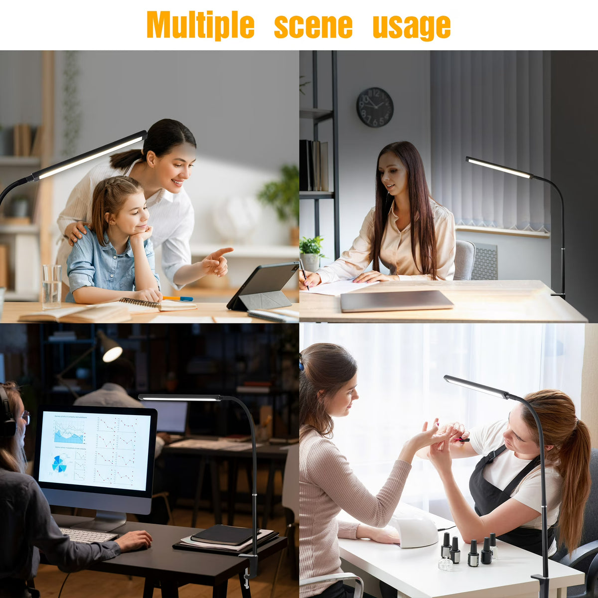 Onekawa LED Clip-On Desk Lamp - Adjustable Gooseneck, Touch Sensor - Black