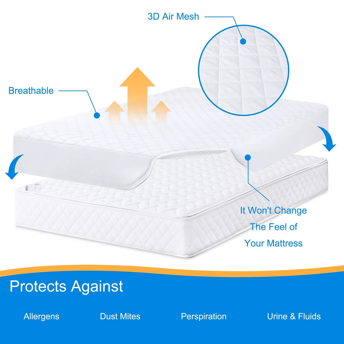 MOONORAH Waterproof Mattress Protector King Size Bed Mattress Pad Cover, Bed Cover 3D Air Fabric Cooling Fitted Mattress Ultra-Soft Breathable with 8''-21'' Deep Pocket Fits - White