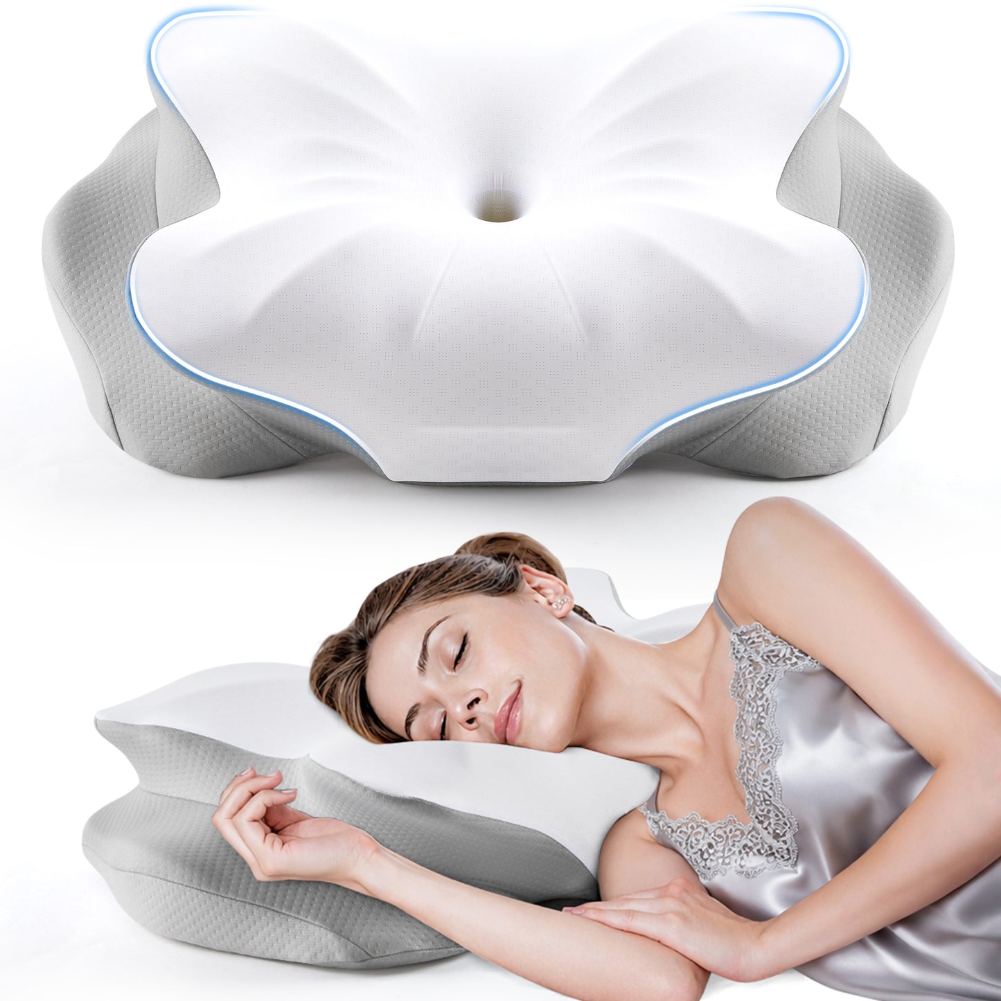 KAIPARA Memory Foam Contour Bed Pillow for Sleeping, Dual-Height Support, Removable Washable Cover, for Back, Side and Stomach Sleepers, Gray