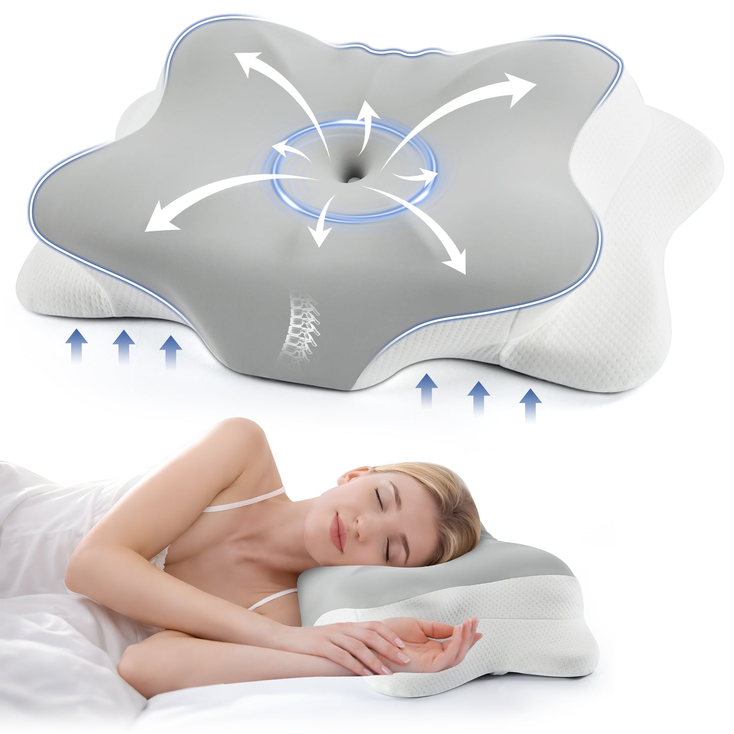 MOONORAH Orthopedic Pillow for Neck Pain Relief, Cervical Bed Pillow, Contour Memory Foam Pillow, Ergonomic Pillows for Side Back Stomach Sleepers with Breathable Pillowcase, Grey