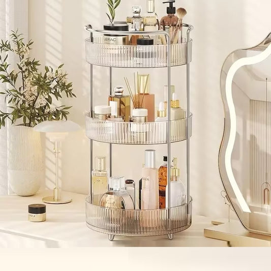 360° Rotating Makeup Organizer, Bathroom Makeup Holder, 3 Tiers Large Capacity Storage Shelf