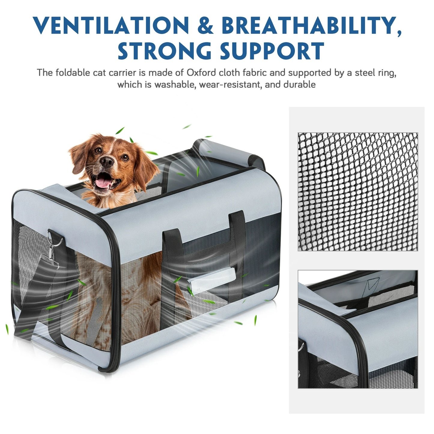 MOONORAH Cat Carrier, Pet Travel Carrier Airline Approved Soft Bag for Cats Dogs Small Pets, Collapsible Portable Soft Sided Pet Carrier for Small Pets up to 30 Lbs, 18.9x 11.8x11.8inch, Grey