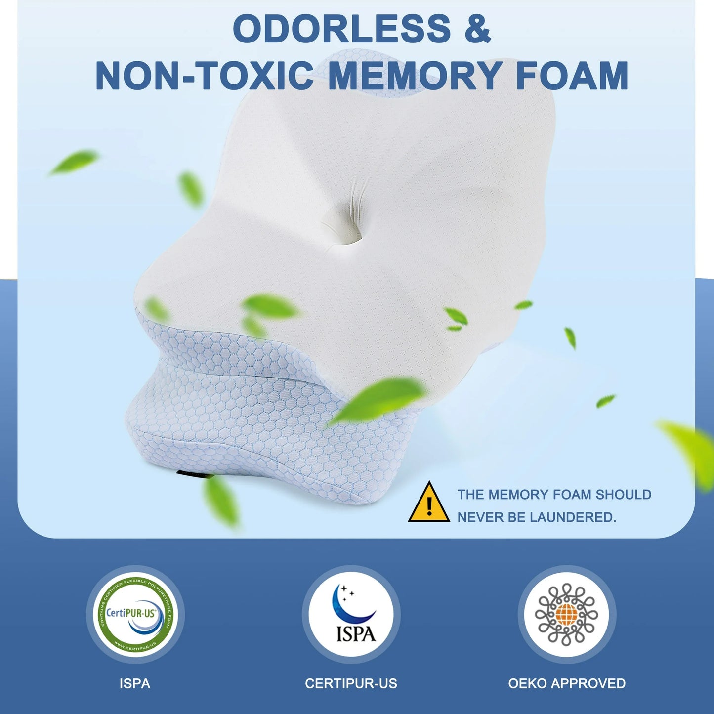 DONAMA Orthopedic Pillow for Neck Pain Relief,Cervical Travel Pillow,Contour Memory Foam Pillow,Ergonomic Pillows for Side Back&Stomach Sleepers with Breathable Pillowcase,Standard,Blue