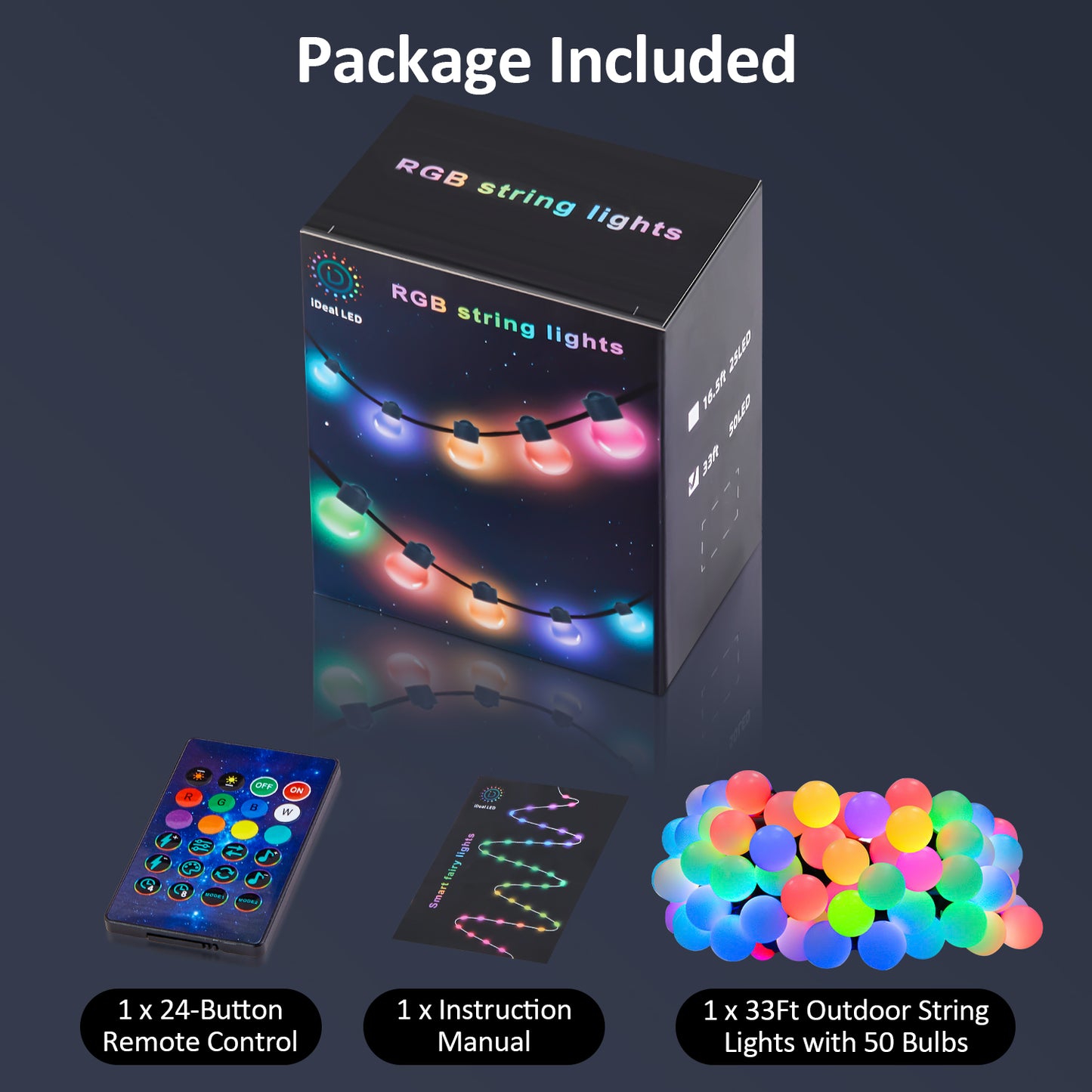 LOFTER-PRO Outdoor String Lights, LED Lights for Bedroom, 33Ft 50 Bulbs Smart RGB Outdoor String Lights Fairy Lights for Halloween Decorations, Christmas, Patio Lights, APP Control, IP65 Waterproof