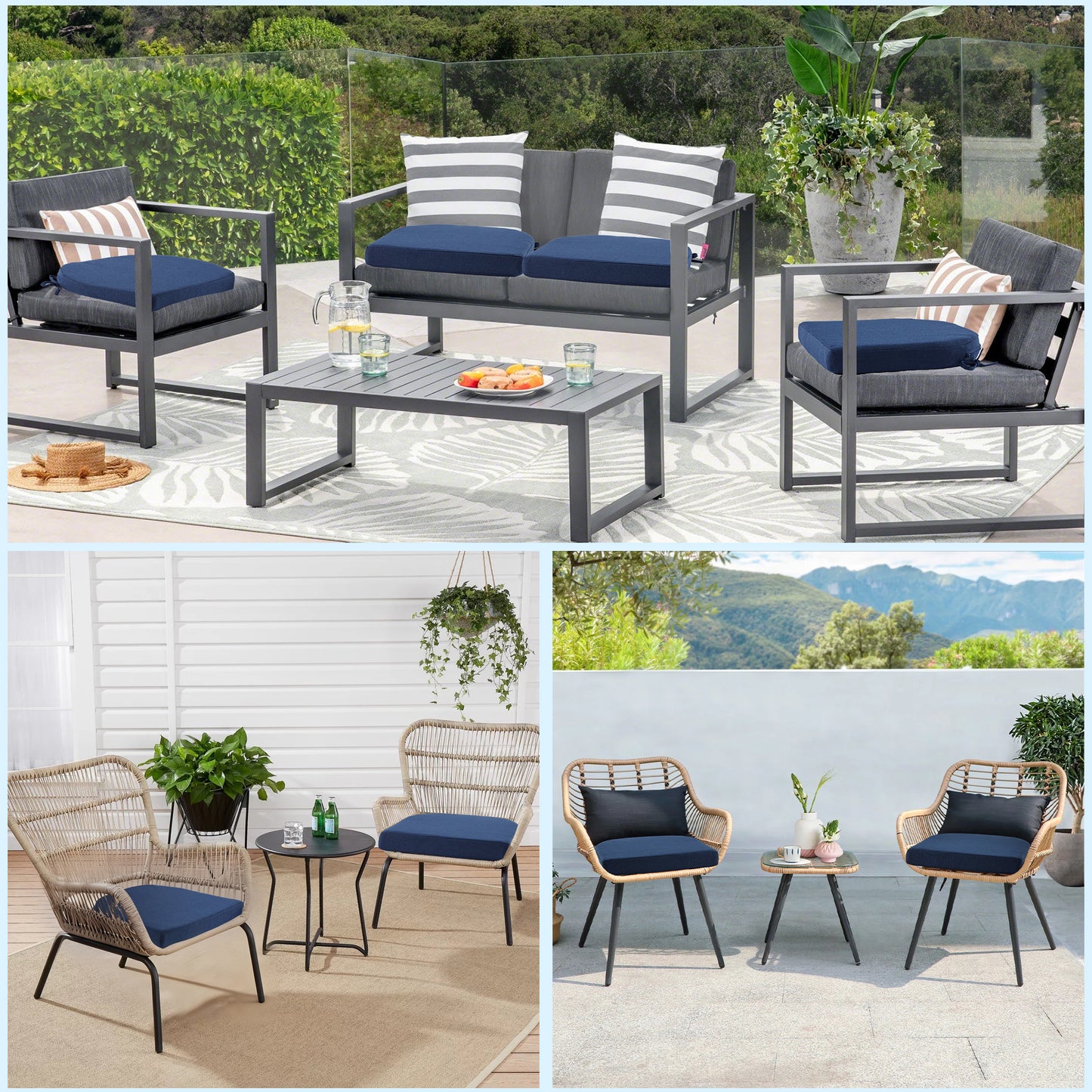 Panpaddle Outdoor Seat Pads Seat Cushions 4-Piece Solid Waterproof Patio Seat Chair Cushions 17"X16"X2" Rounded Square Patio Cushions, Navy Blue, Set of 4