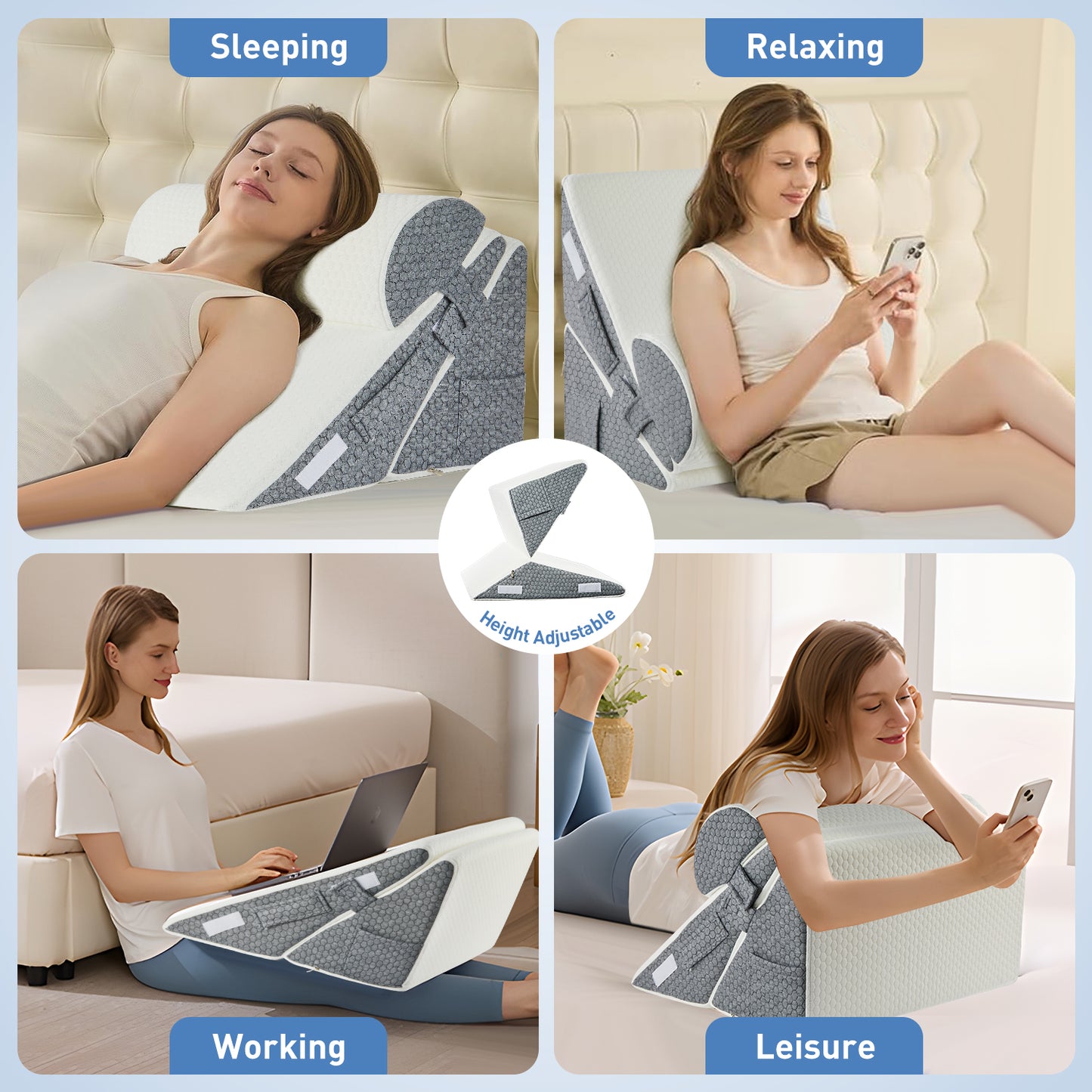 MOONORAH Bed Wedge Pillow with Head Pillow - Adjustable Highly Sponge Post-Surgery Pillow for Back, Leg & Knee Pain, Acid Reflux & Snoring Relief - Orthopedic Support for Sleeping, White