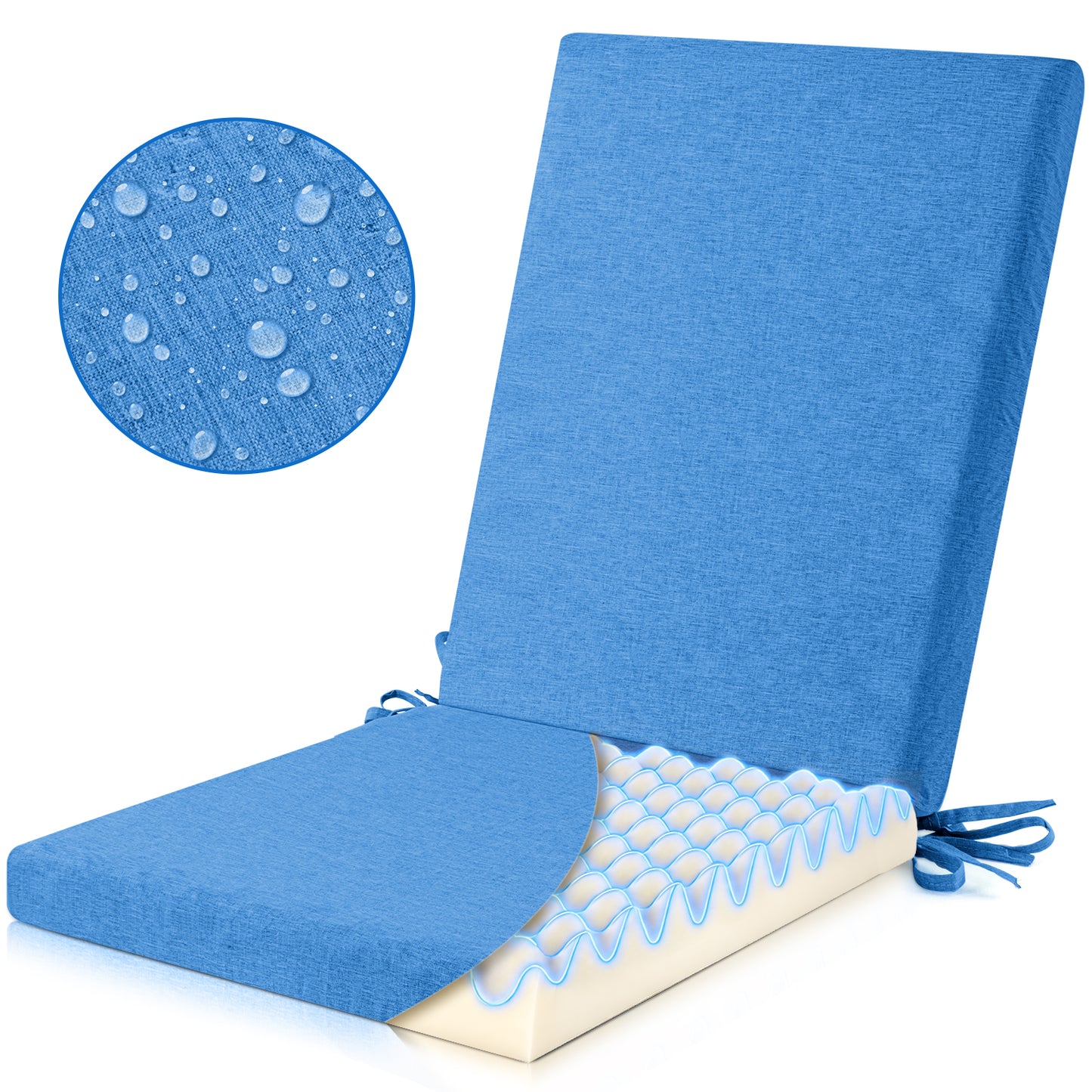 MOONORAH Outdoor Chair Cushions, 42"L x 18"W High Density Sponge with Zipped Waterproof Seat Cushion, Rectangle Patio Seat Cushion for Garden Sofa Midback Rocking Chair, Blue