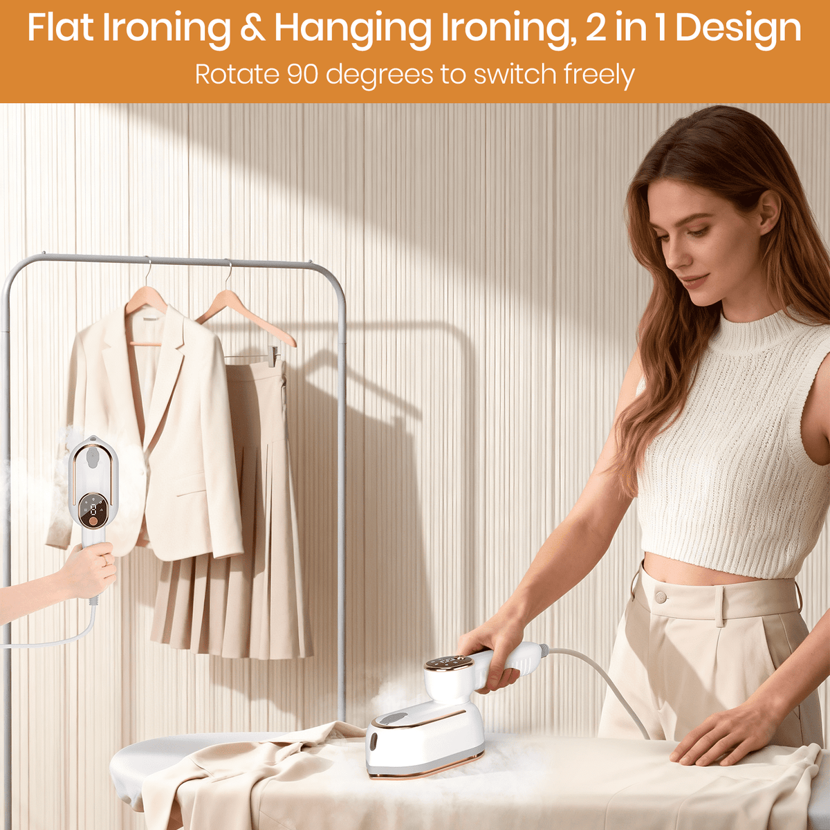 ZALFLEX Handheld Garment Steamer - 1200w 15s Fast Heat-Up, 3 Modes LCD - White
