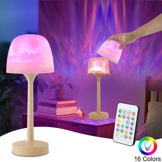 LOFTER-PRO Table Lamps, Ocean Wave Projector Light & Underwater Ripple Lamp – 2-in-1 Cordless Desk Lamp, Dual-Mode Ambient Lighting, USB , 16 Colors RGB, Touch/Remote Control for Bedroom, Living Room