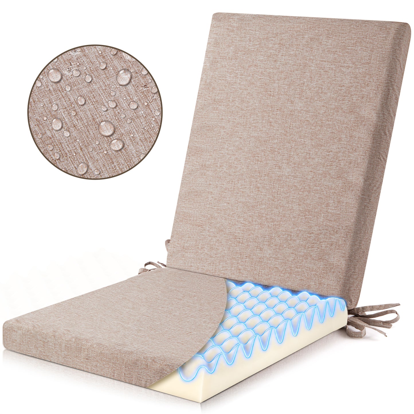 MOONORAH Outdoor Chair Cushions, 42"L x 18"W High Density Sponge with Zipped Waterproof Seat Cushion, Rectangle Patio Seat Cushion for Garden Sofa Midback Rocking Chair, Linen