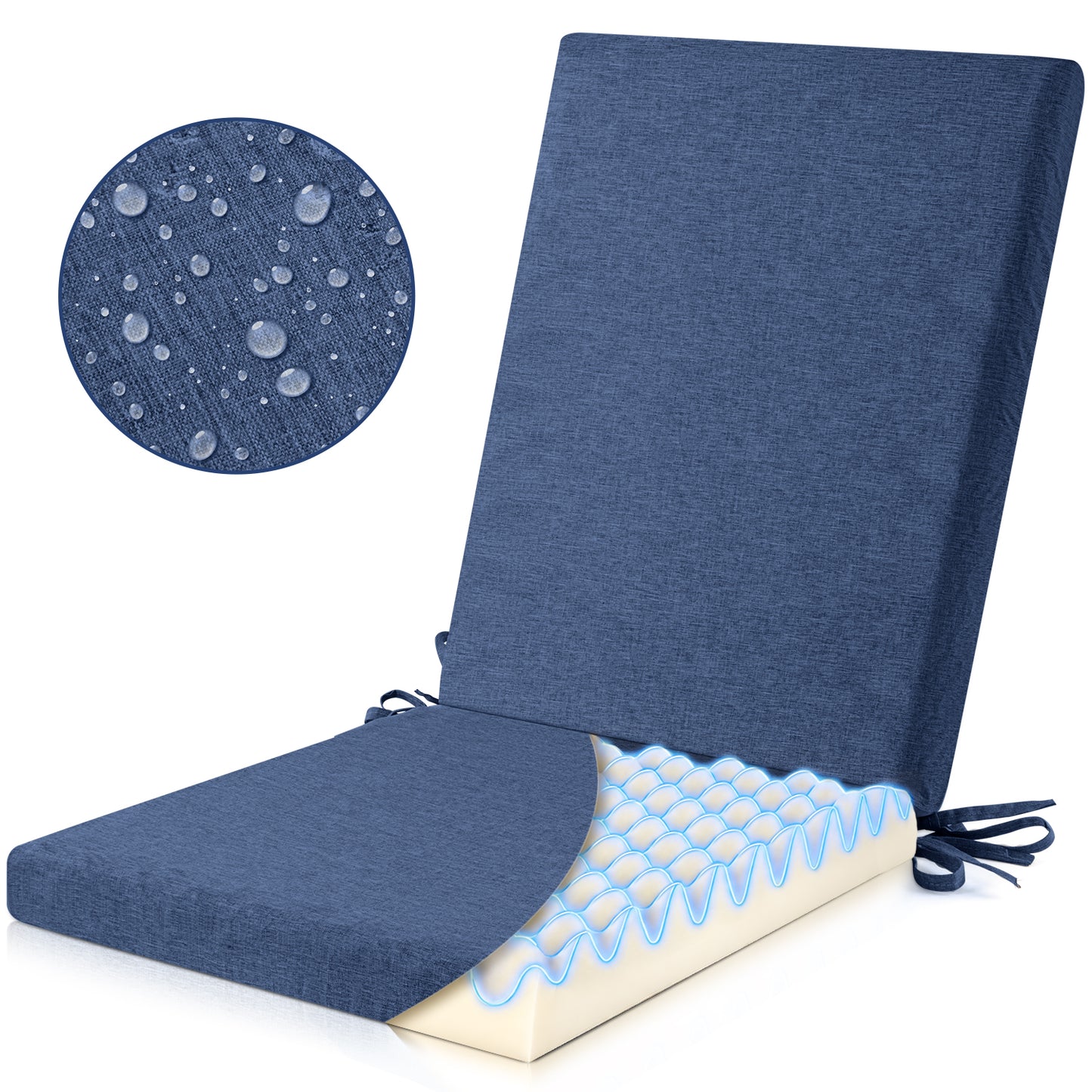 MOONORAH Outdoor Chair Cushions, 42"L x 18"W High Density Sponge with Zipped Waterproof Seat Cushion for Garden Sofa Midback Rocking Chair, Navy Blue