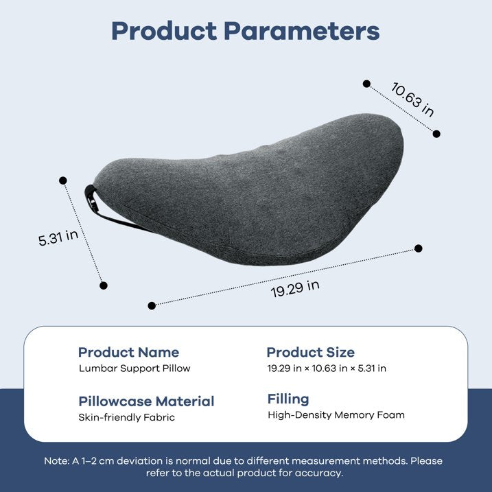 MOONORAH Memory Foam Lumbar Pillow - Support for Back Sleepers - Gray