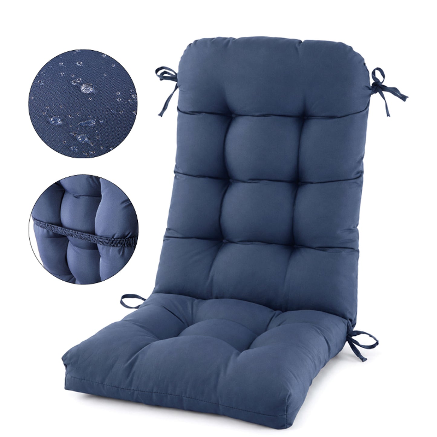 DONAMA Outdoor Rocking Chairs Cushions Waterproof Fade-Resistant Patio Chair Cushion, Indoor Seat Pads with Ties for Rocker Furniture Navy Blue