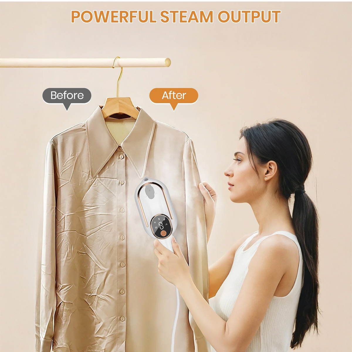 ZALFLEX Handheld Garment Steamer - 1200w 15s Fast Heat-Up, 3 Modes LCD - White