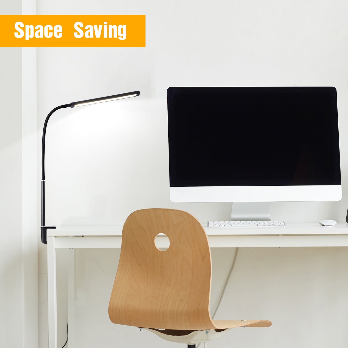 Onekawa Desk lamp with Clamp,Eye-Caring Clip on Lights,Adjustable Flexible Gooseneck Table Light for Home Office,Bed Headboard,Workbench,Black