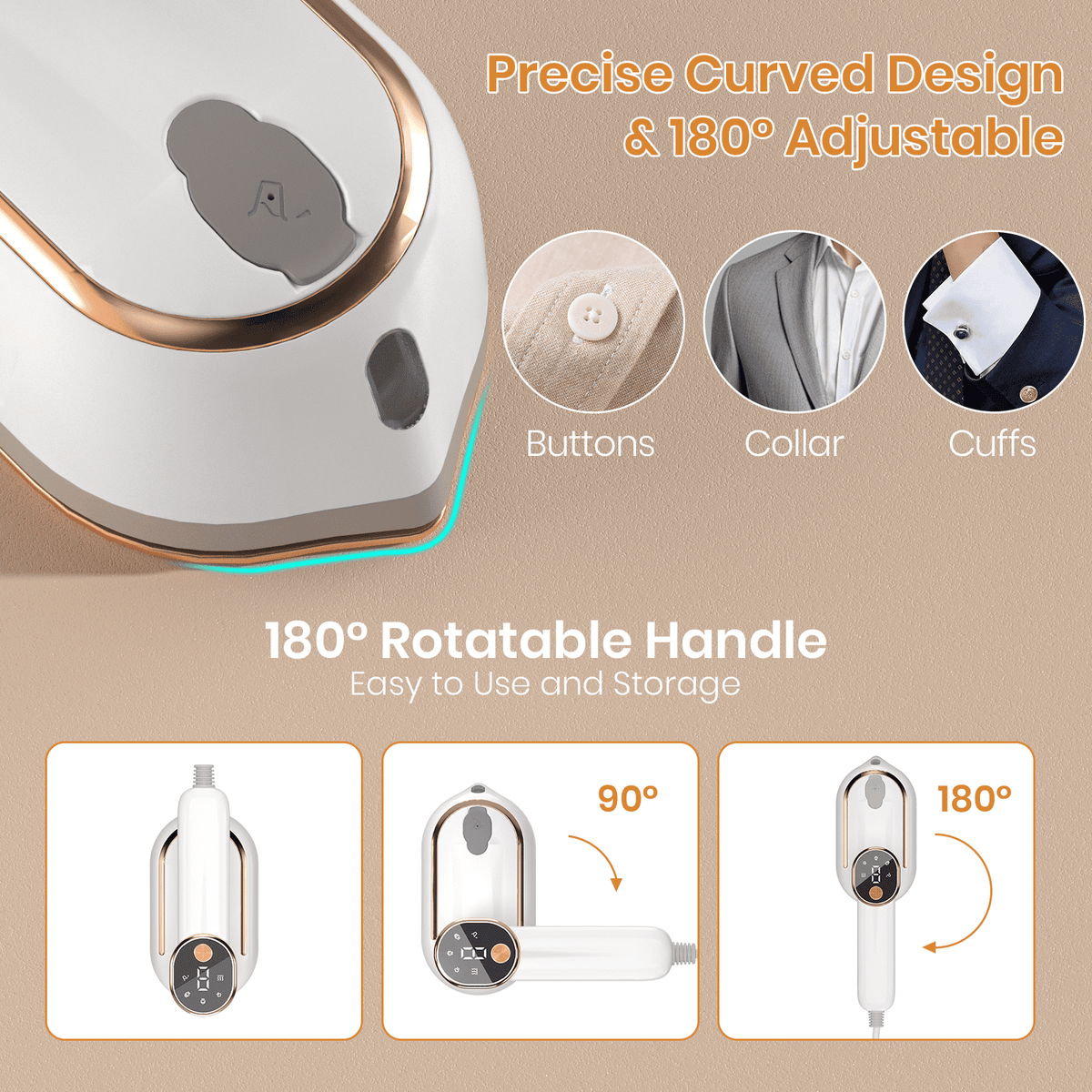 ZALFLEX Handheld Garment Steamer - 1200w 15s Fast Heat-Up, 3 Modes LCD - White